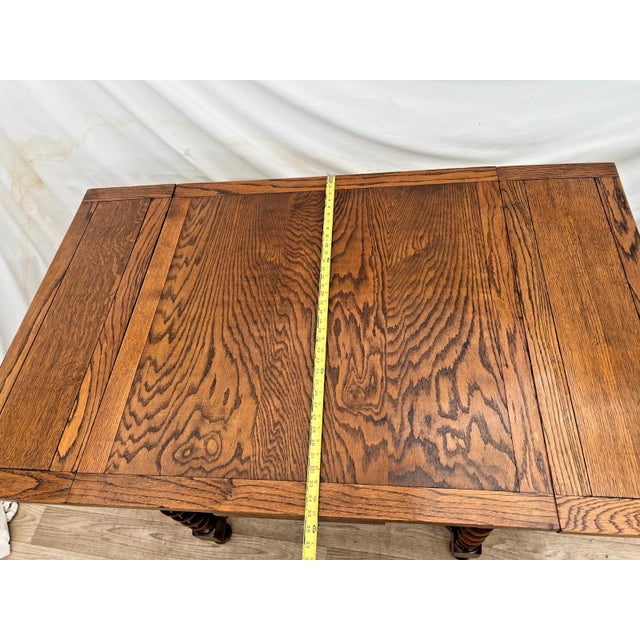 Antique Expanding Pub Kitchen Table Barley Twist Legs English Tiger Oak For Sale - Image 11 of 13