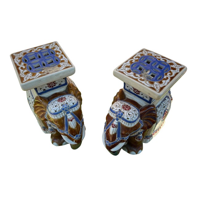 1970s Ceramic Elephant Plant Stands- Set of 2 For Sale