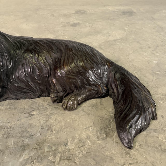 Realism Large Bronze Collie Dog Sculpture, 28” Long, Reclining Lassie-Style Figure For Sale - Image 3 of 10