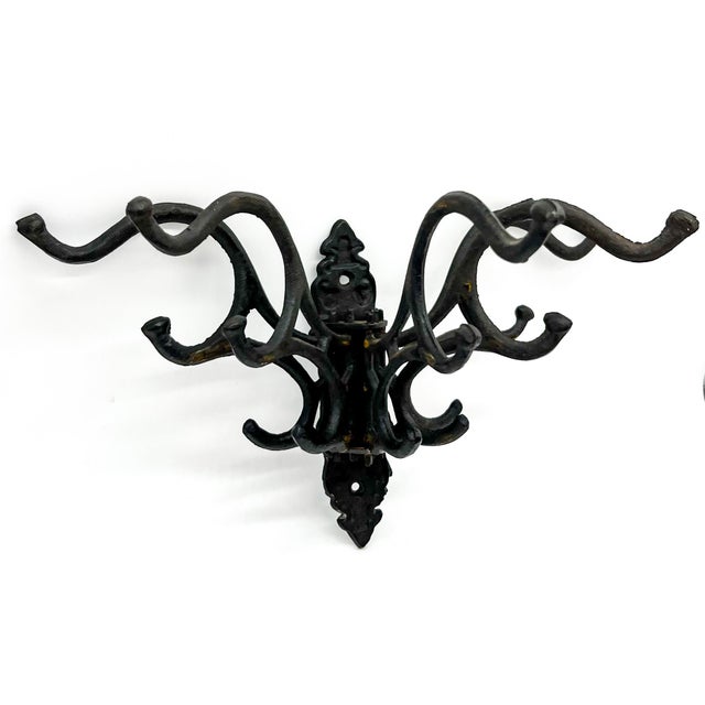 Black Vintage Black Cast Iron Swivel Wall Hook Rack – Victorian Style With 15 Folding Hooks For Sale - Image 8 of 9