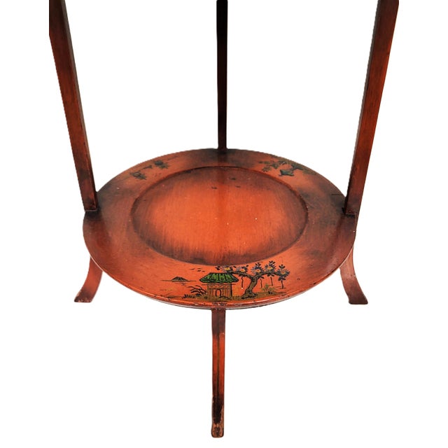 Antique English Asian Style Red & Chinoiserie Painted Muffin Stand Etegere Table For Sale - Image 13 of 14
