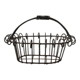 Vintage 1930s Oval Twisted Iron French Country Basket For Sale