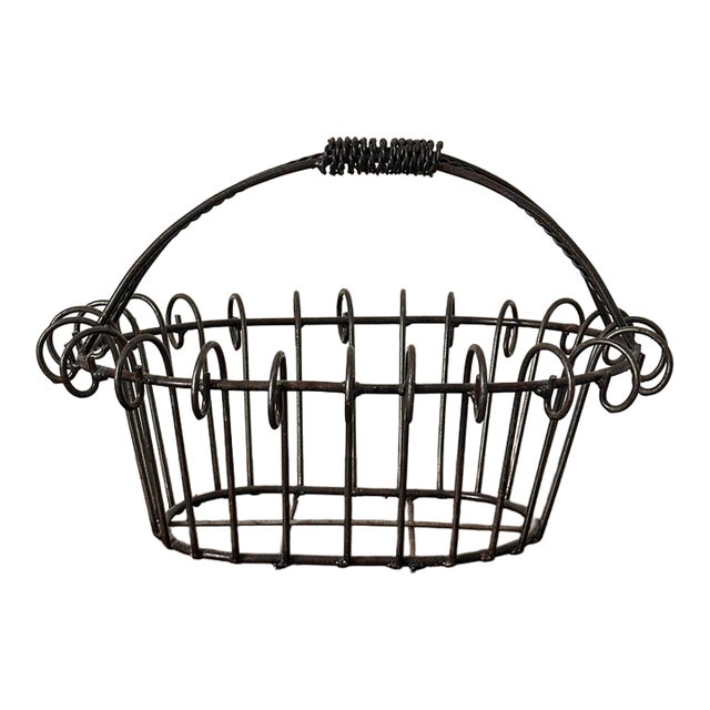 Vintage 1930s Oval Twisted Iron French Country Basket For Sale