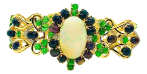 Bochic “Capri” Vintage Diamond, Black Opal & Tsevorite Bracelet Set In 18K & Silver