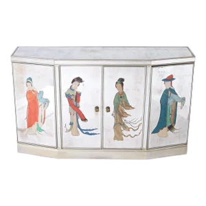 Vintage Italian Chinoiserie Eglomise Mirrored Cabinet, Sideboard or Bar