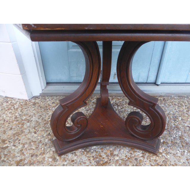 1970s Vintage Octagonal End Table Carved Wood With Glass Top For Sale - Image 5 of 6