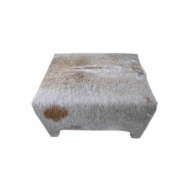 Vintage Rustic Modern Cowhide Ottoman Newly Reupholstered in Cowhide For Sale - Image 4 of 9