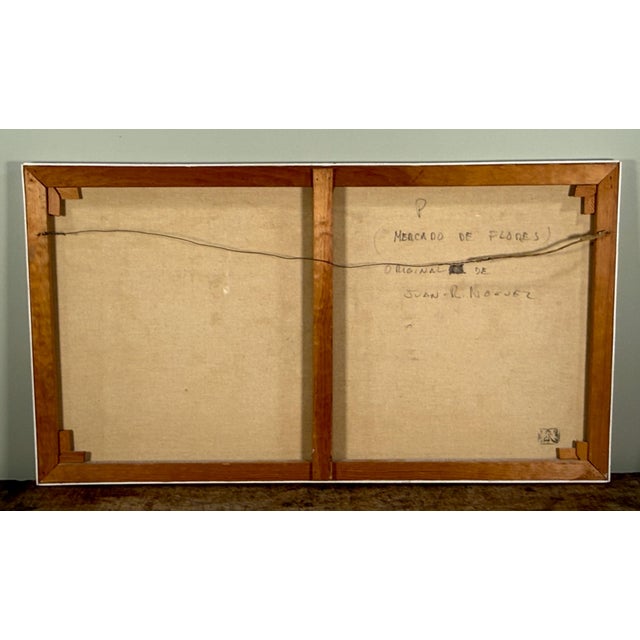 Orange Mid Century Modern Juan R. Noguez Expressionist Oil on Canvas Flower Market Scene With Figures For Sale - Image 8 of 11