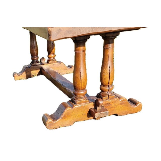 Brown Farm Table in Oak with Chairs and Benches, Set of 5 For Sale - Image 8 of 11