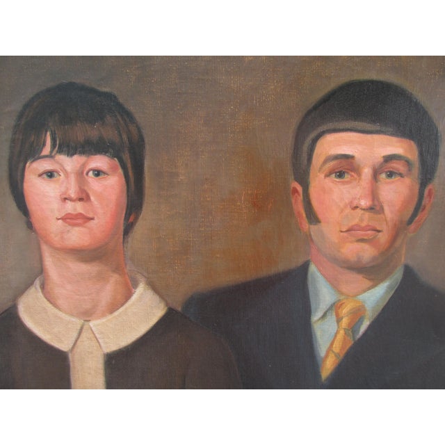 American Portrait of Male and Female Ancestor Figures by Works Progress Admin. Artist J. Matulis, 1970 For Sale - Image 3 of 12