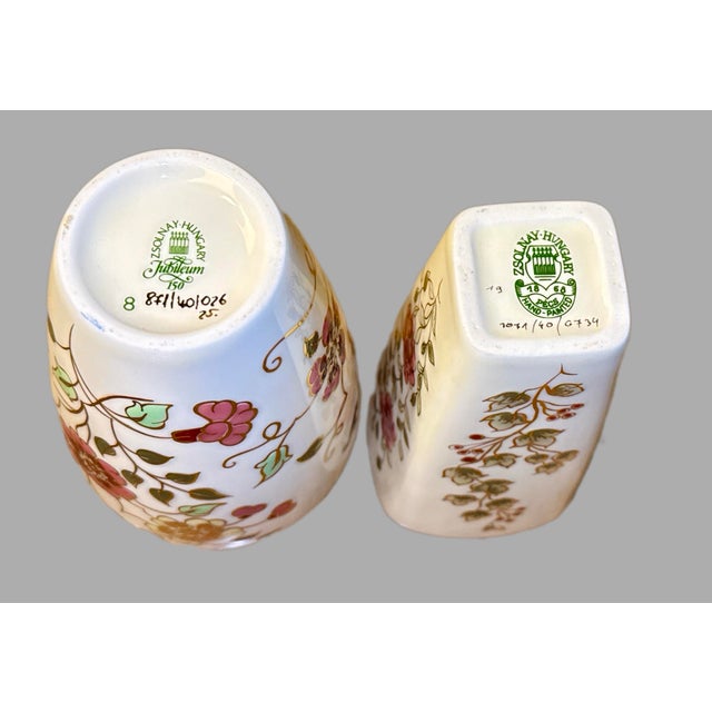 Zsolnay Porcelain Vases - Cream Color With Flowers For Sale In New York - Image 6 of 11