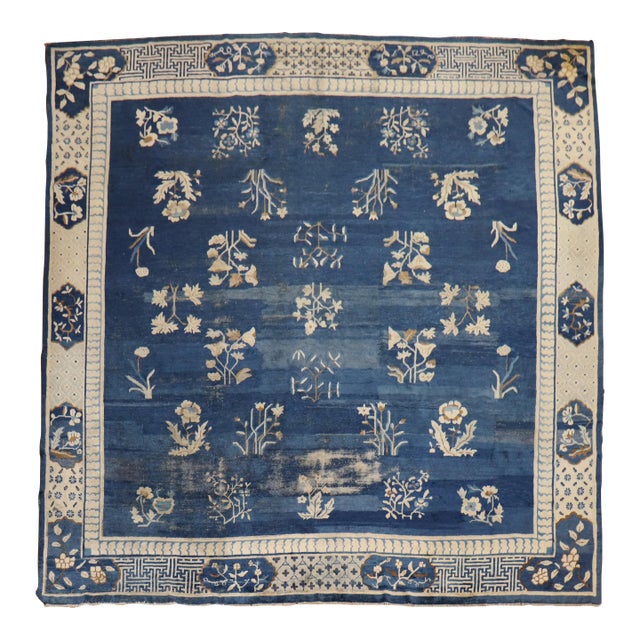 Blue Early 20th Century Large Chinese Square Rug - 11' x 11'1" For Sale