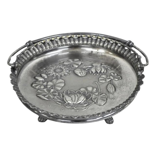 Early 20th Century Antique Wilcox English Regency Silver Plated Floral Repousse Bride's Basket For Sale