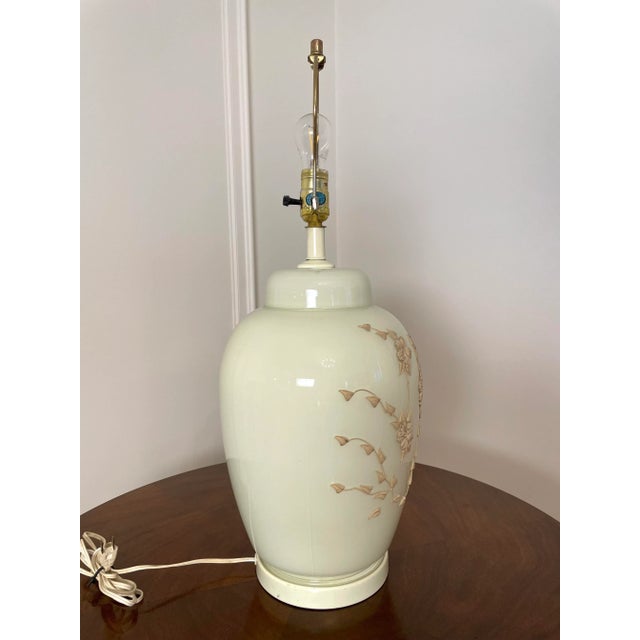 Chinoiserie Chinoiserie Style Floral Antique White Ceramic Table Lamp For Sale - Image 3 of 10