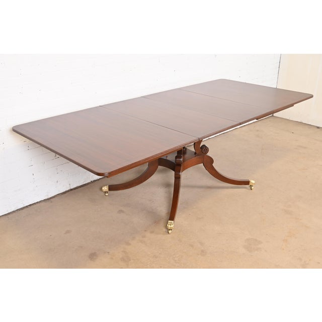 Baker Furniture Company Baker Furniture Style Georgian Banded Mahogany Pedestal Extension Dining Table, Newly Refinished For Sale - Image 4 of 12