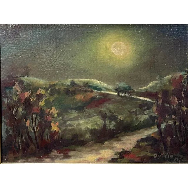 Oil on canvas, rural night scene, Ovidio Manetti, 20th century Evocative oil on canvas painting depicting a countryside...