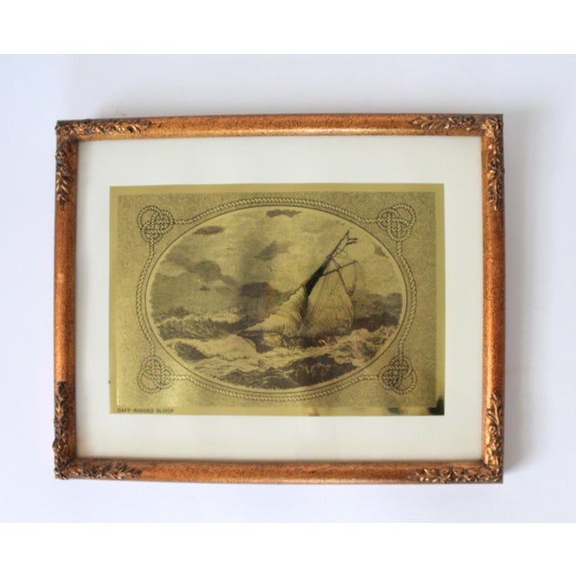 Mid 20th Century Vintage Nautical-Themed Gold Foil Ship Wall Hangings in Gilded Wood Frames S/3 For Sale - Image 5 of 14