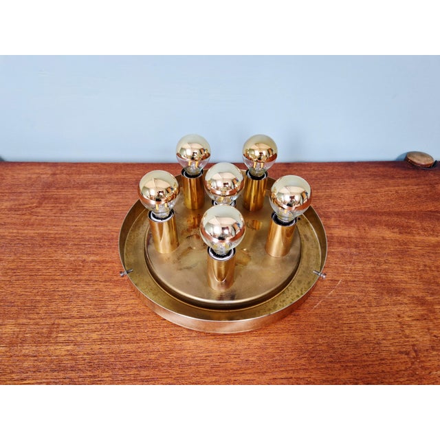 Large Ceiling Light in Brass and Bubbled Blown Glass from Glashütte Limburg, 1970s For Sale - Image 12 of 13