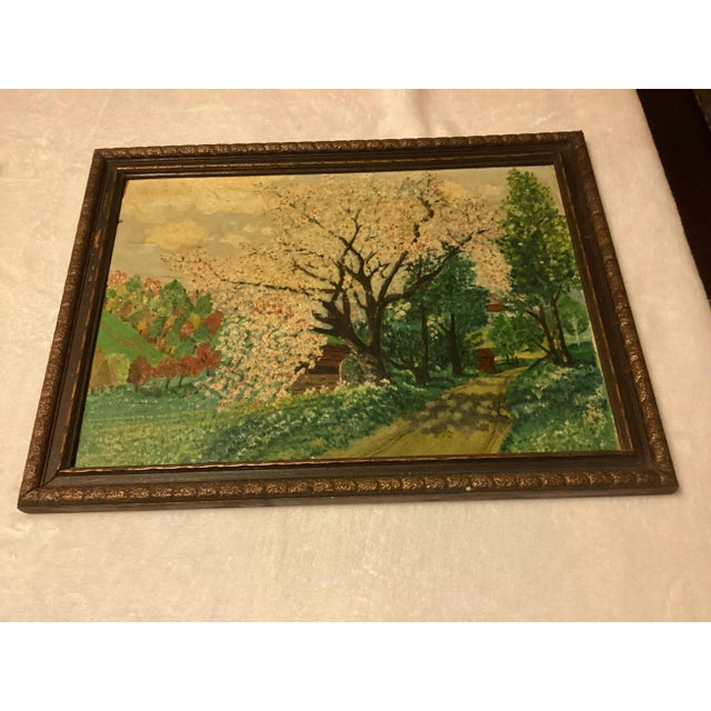 Mid 20th Century Set of Two Matching Vintage 1950s Landscape Dogwood Paintings, Framed For Sale - Image 5 of 11