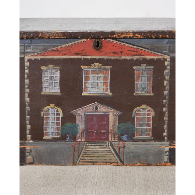 19th C. English Painted Pine Chest With Georgian Manor Façade For Sale - Image 9 of 18