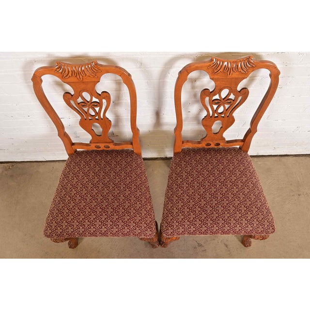 1920s Romweber Antique Georgian Carved Walnut Side Chairs or Dining Chairs, Set of Four For Sale - Image 5 of 14