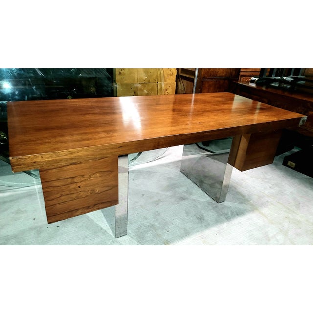 Dunbar Furniture Mid 20th Century Roger Sprunger for Dunbar Floating Rosewood and Chrome Executive Desk For Sale - Image 4 of 9