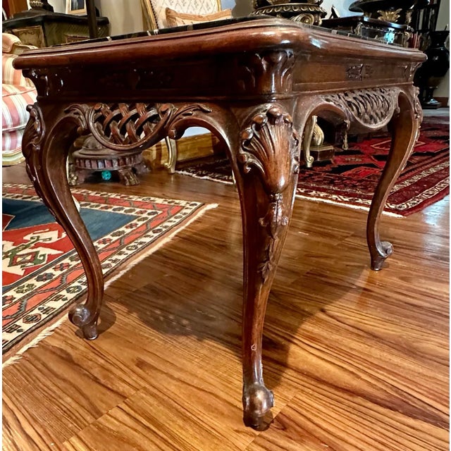 Chippendale Style Carved Mahogany and Marble Top Coffee Table For Sale In West Palm - Image 6 of 10