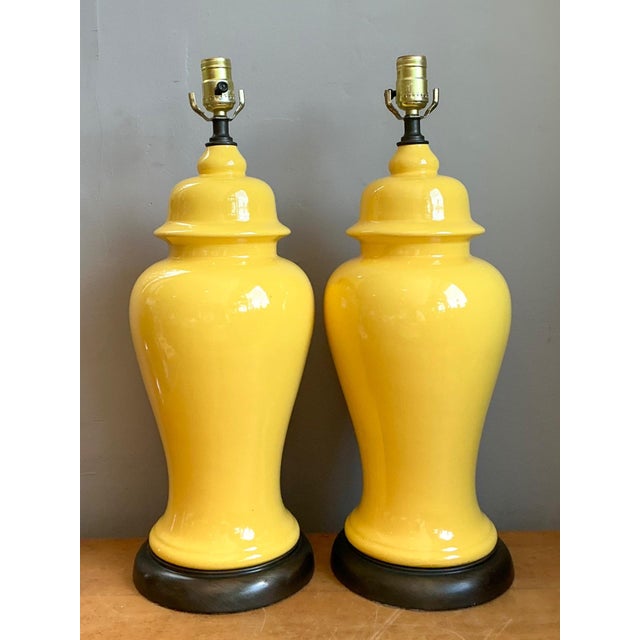 Vintage Glazed Ceramic Ginger Jar Lamps - Set of 2 For Sale - Image 10 of 16