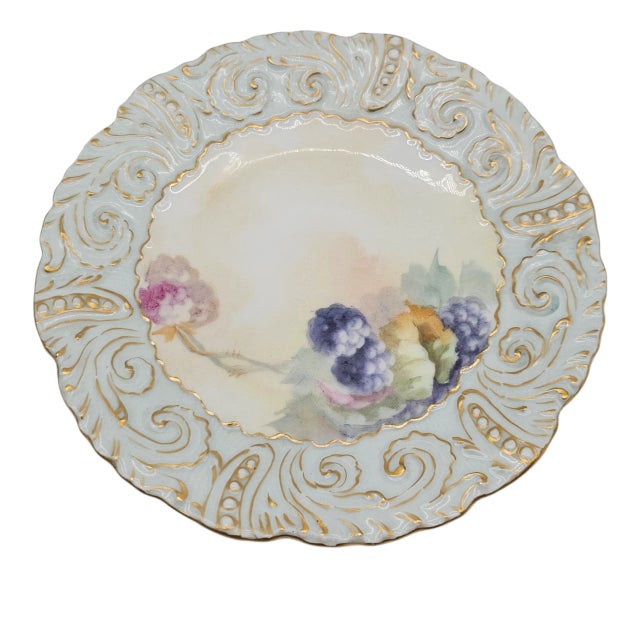 White Antique T&v Limoges Hand Painted Blackberry Condensed Milk Jar With Saucer For Sale - Image 8 of 11