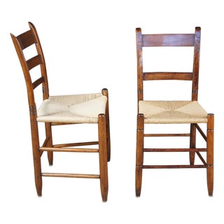 2 Antique Shaker Style Maple Woven Rush Country Farmhouse Dining Side Chairs For Sale