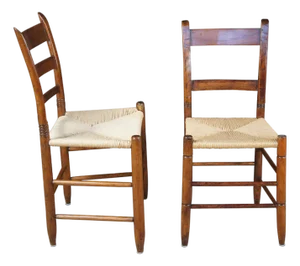 2 Antique Shaker Style Maple Woven Rush Country Farmhouse Dining Side Chairs