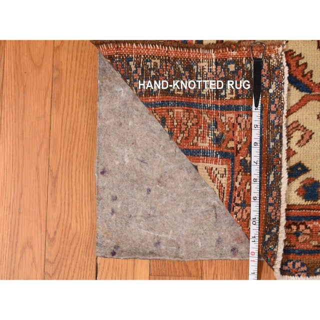 Traditional 1900 12'6"x19'6" Dark Coral Antique Persian Bakshaish Even Wear Wool Hand Knotted Rug For Sale - Image 3 of 11