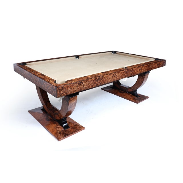 Art Deco Burr Walnut Convertible Pool Dining Table by Sir William Bentley, 1990 For Sale - Image 4 of 18