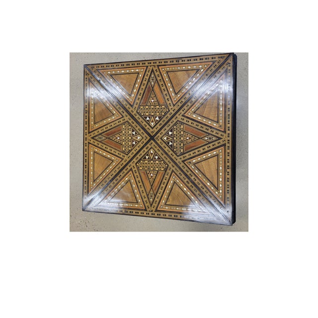 1980s Levantine Geometric Marquetry Side Table Top on Later Ebonized Stand For Sale - Image 5 of 11