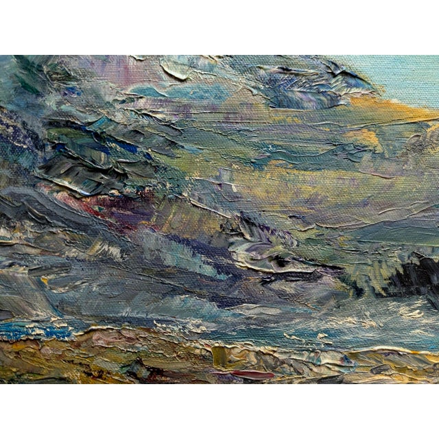 Sky Blue 1970s Audrey Myrick Original Coastal Seascape Oil on Canvas in Carved Gilt Frame For Sale - Image 8 of 13