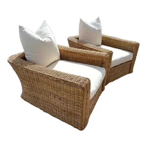 Pair of Michael Taylor Style Oversized Woven Rattan Lounge Chairs