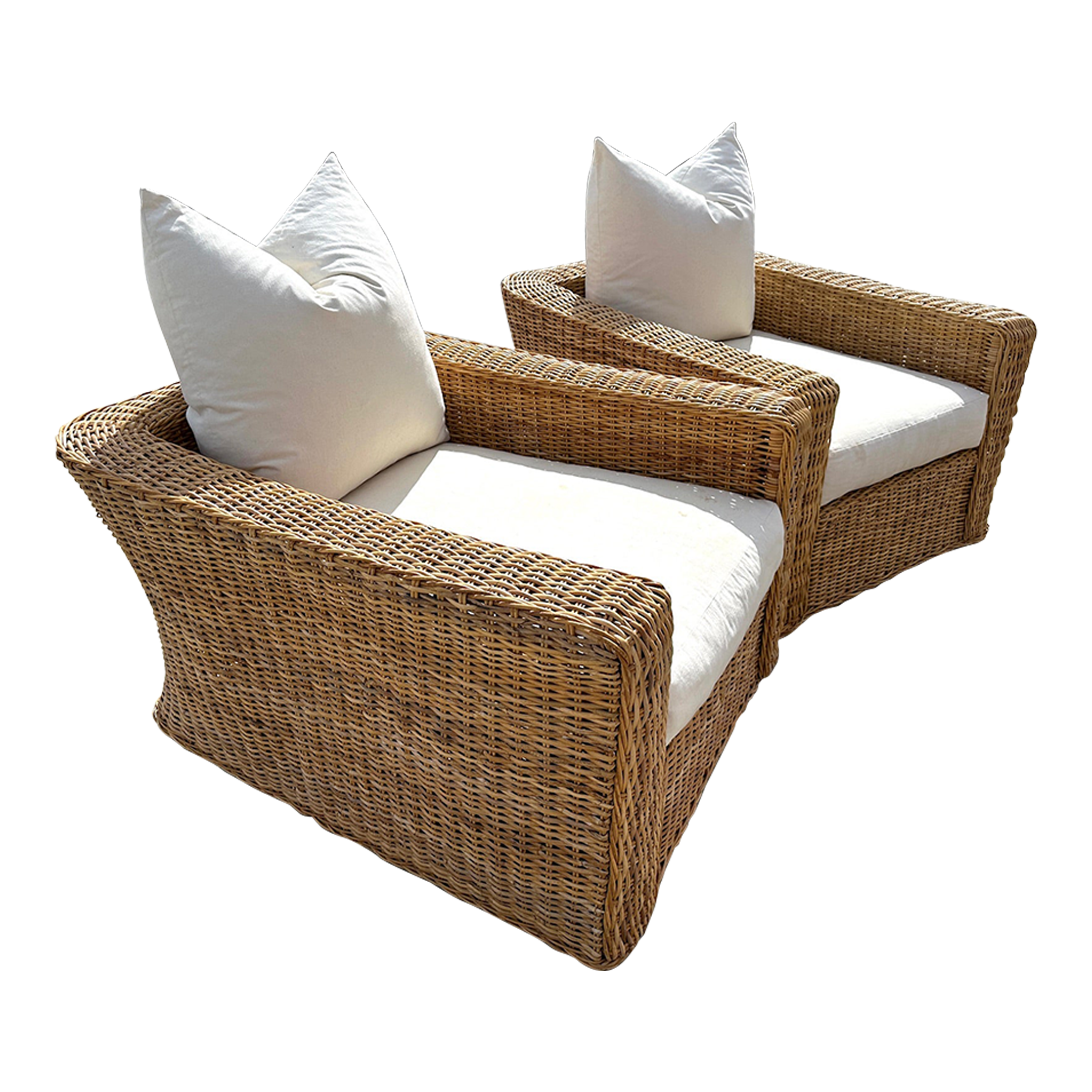 Pair of Michael Taylor Style Oversized Woven Rattan Lounge/Cube