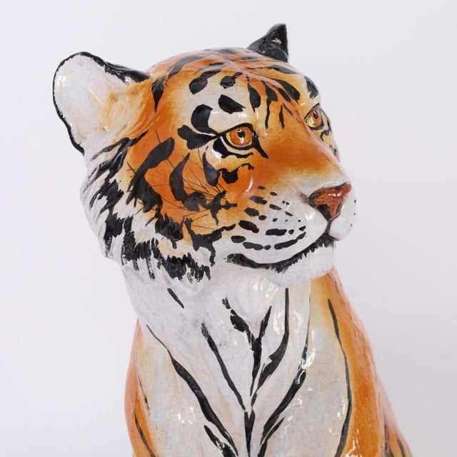 Vintage Italian Glazed Terra Cotta Tiger or Cat For Sale In West Palm - Image 6 of 9