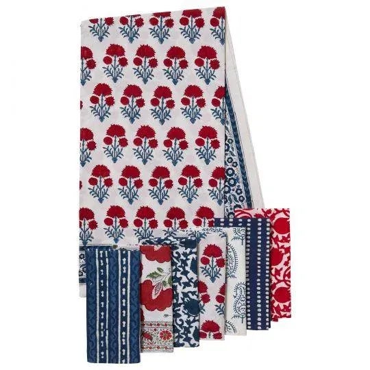 Hana 10-Seat Red & Teal Tablecloth For Sale - Image 6 of 8