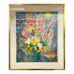 Marc Chagall Bouquet De Fleurs Lithograph, Framed