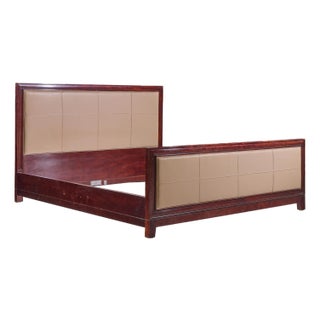 Barbara Barry for Baker Mahogany and Leather King Bed Frame For Sale