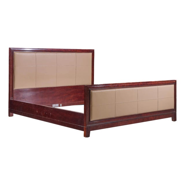 Barbara Barry for Baker Mahogany and Leather King Bed Frame For Sale