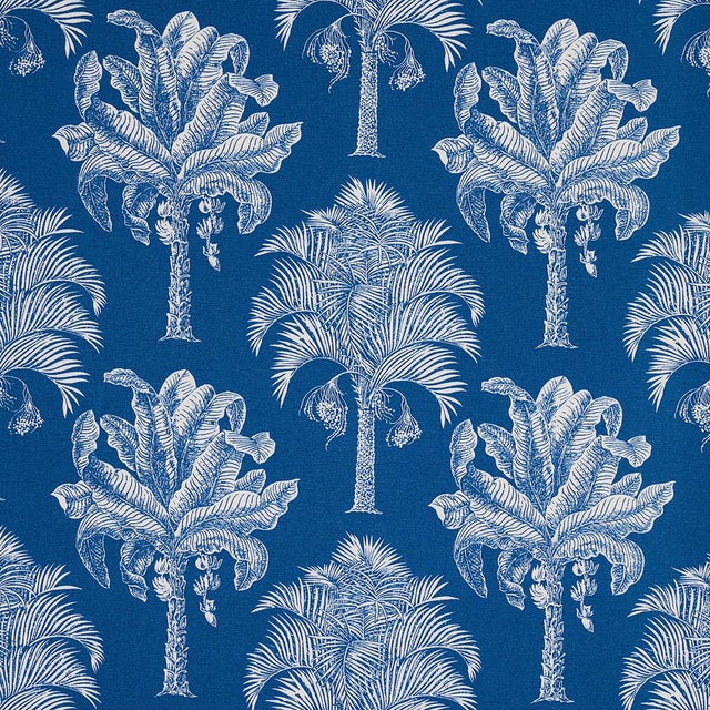 Sample - Schumacher Grand Palms Indoor/Outdoor Fabric in Navy For Sale