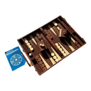 Backgammon Brown Leatherette Handled Case For Sale