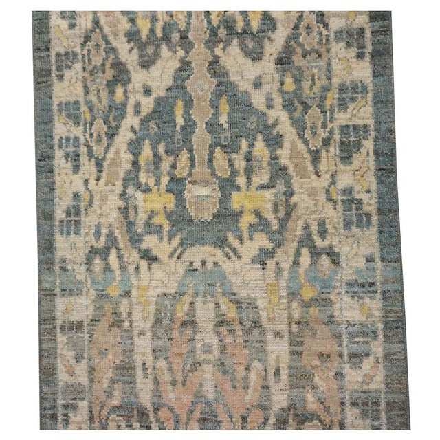 Slate Gray 21st Century Turkish Sultanabad Master 3x14 Slate Blue, Ivory, & Tan Handmade Runner Rug #1144100 For Sale - Image 8 of 11