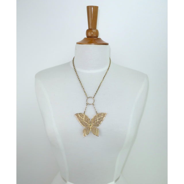 Mode-Art Gold Tone Filigree Butterfly Necklace, 1960's For Sale - Image 10 of 12