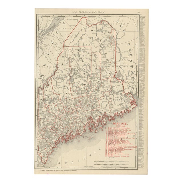 Antique Map of Maine, The Pine Tree State from Rand McNally, 1899 For Sale