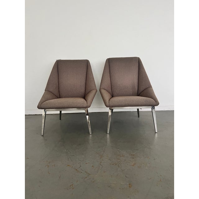 Thayer Coggin Origami Accent Chairs Vintage Thayer Coggin Origami Accent Chairs with polished stainless steel base and legs.