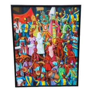 Albano Neves E. Sousa (Angolan, 1921–1995), Villagers, Oil on Canvas, Signed