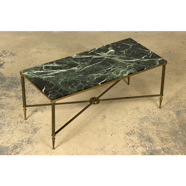Mid-20th Century French Maison Jansen Style Brass and Green Marble Coffee Table For Sale - Image 16 of 18